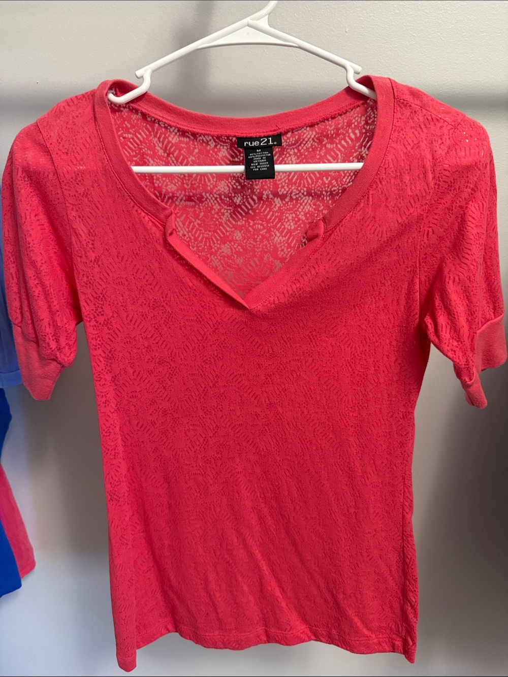 Rue21 Coral Pink Lace Short Sleeve Tee